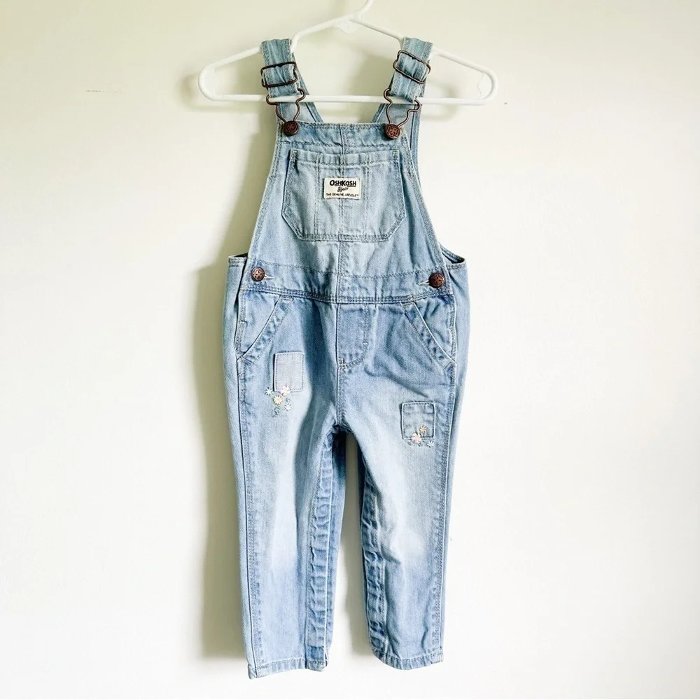 Oshkosh Bigosh Blue floral Embroidered Lightwash Denim overalls 12M